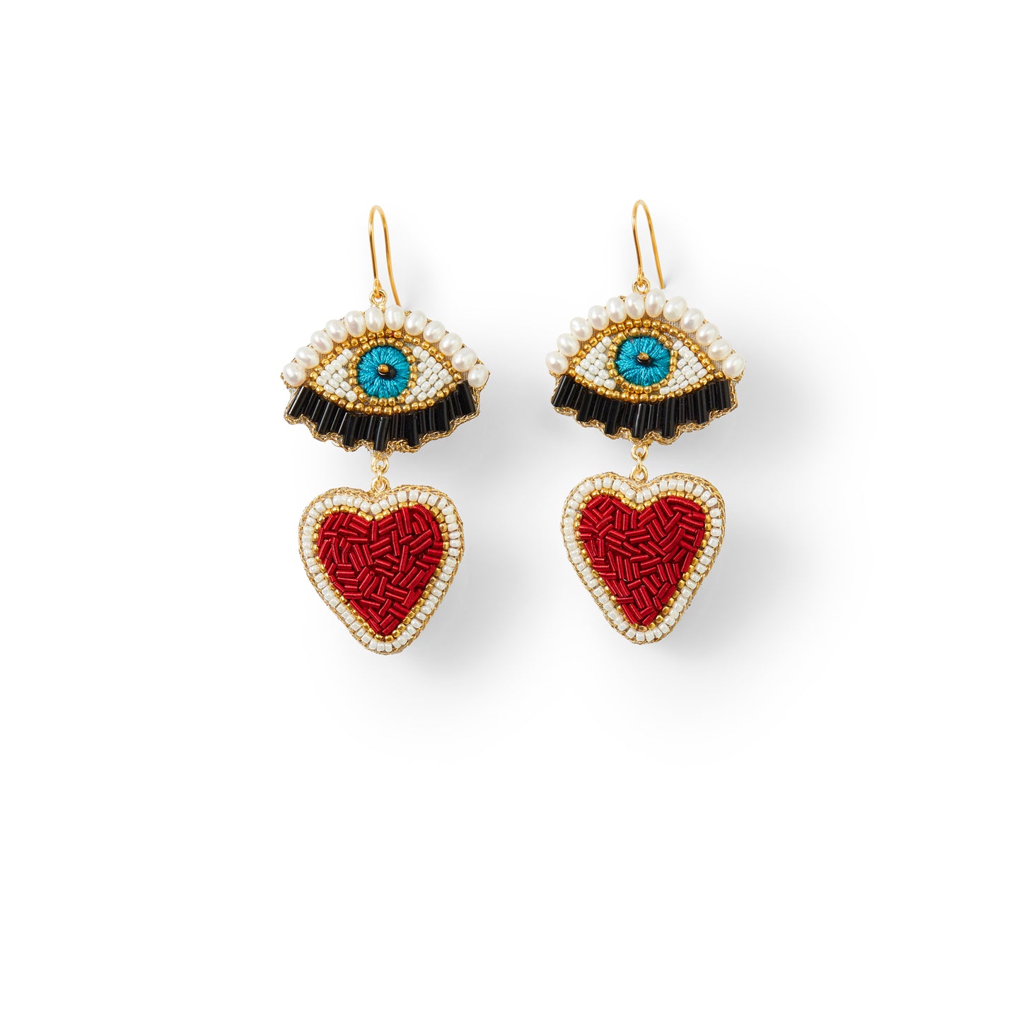 PEARLS EYES EARRINGS WITH HANGING HEART